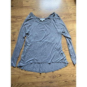 Cloud Chaser Top Womens Large Gray Embroidered Tunic Knit Long Sleeve Hi Low Med